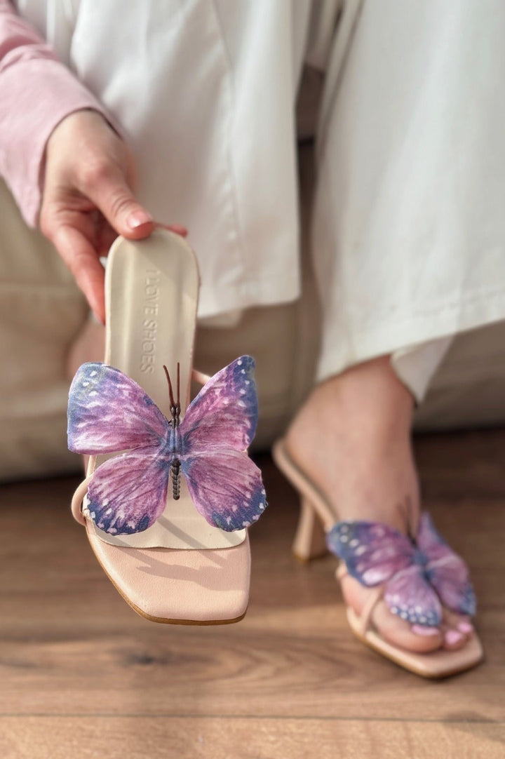 Haxsed Topuklu Kadın Terlik Mat Pudra - ILOVESHOES