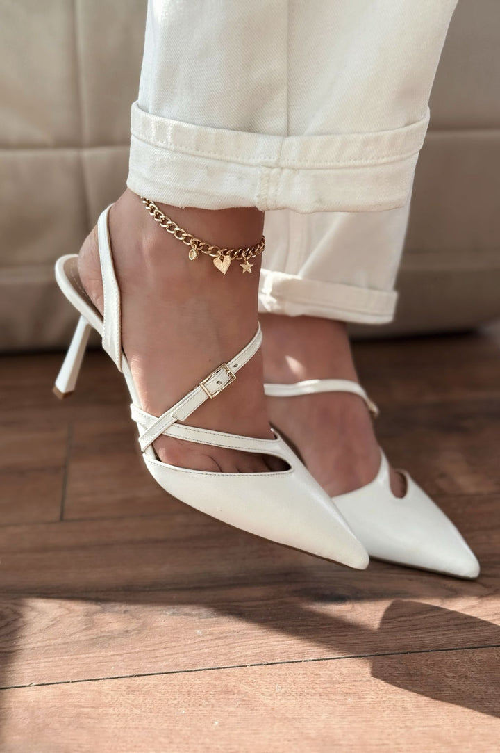 Flamor Mat Deri Yüksek Topuklu Stiletto Beyaz - ILOVESHOES