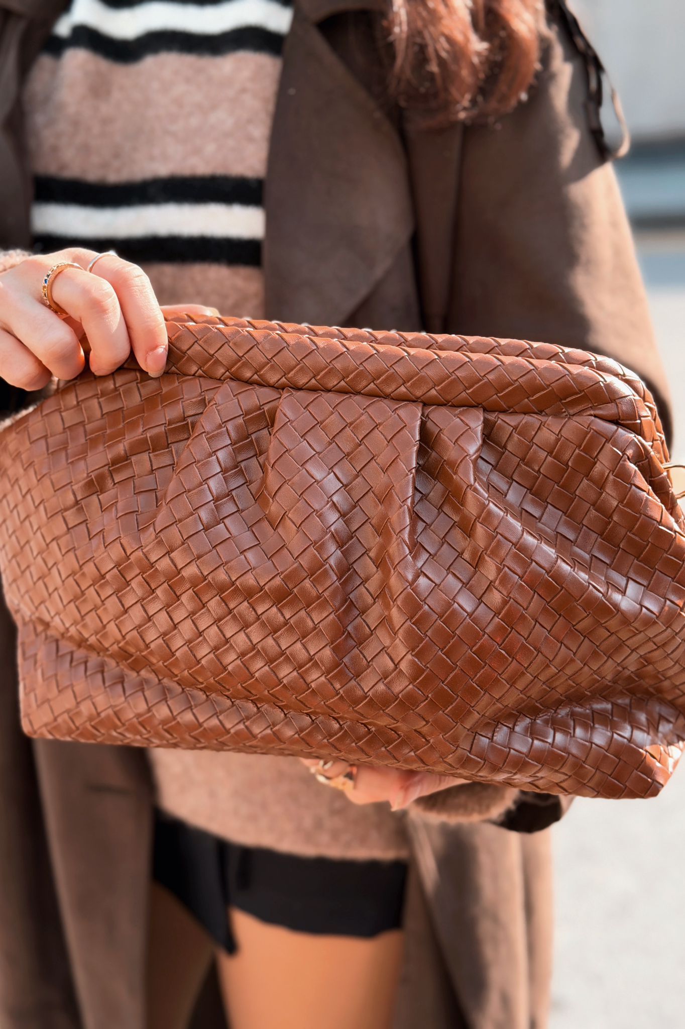 Lurine Kadın Clutch Çanta Taba Mat Deri