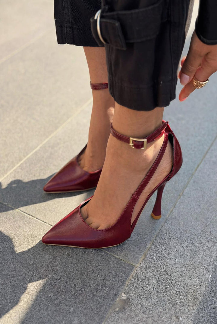 Nerole Stiletto Bordo Mat Deri Yüksek Topuklu - ILOVESHOES