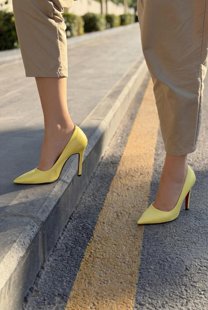 Noxi Sarı Mat Deri Kadın Stiletto - ILOVESHOES