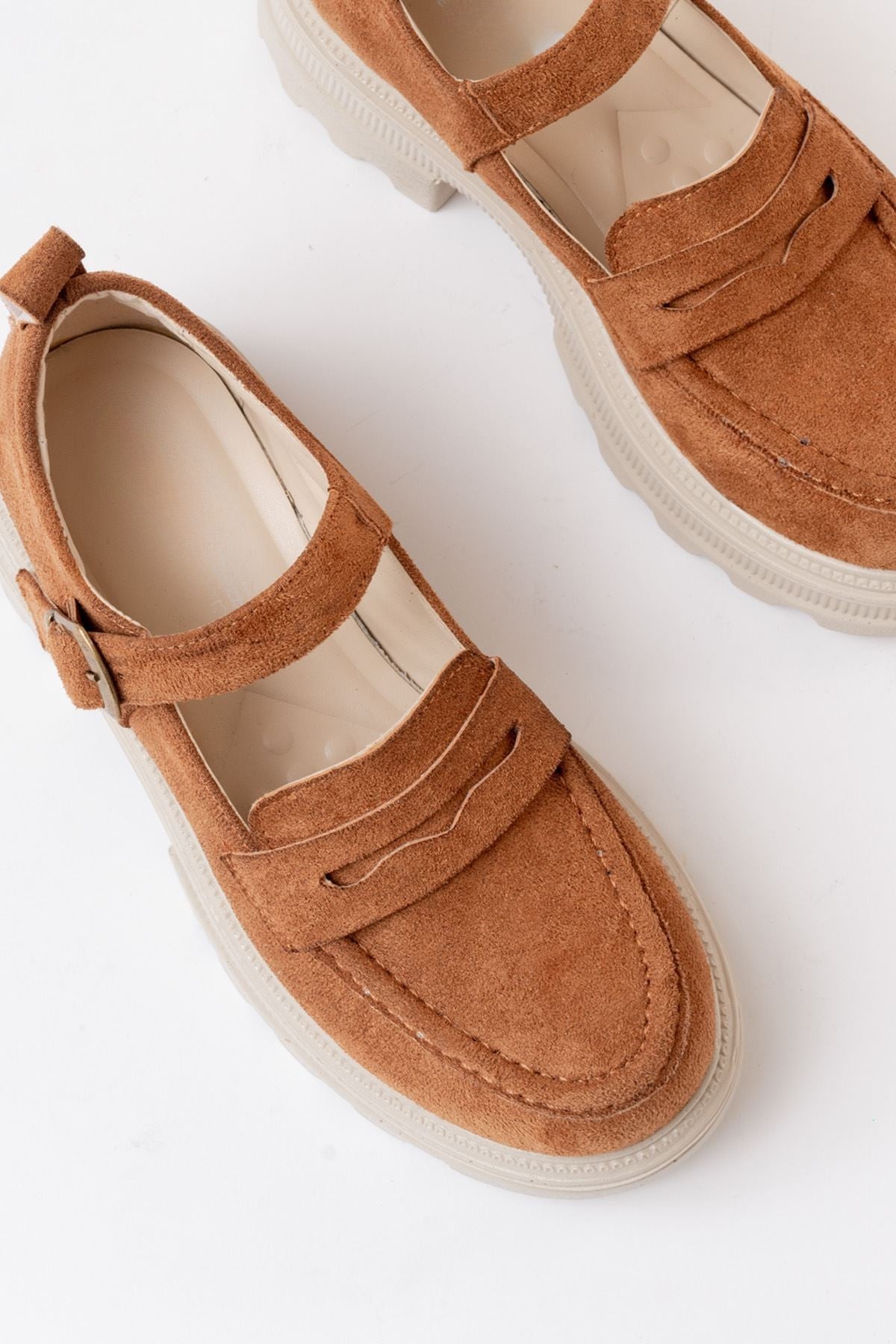 Clavix Mat Süet Taba Yüksek Tabanlı Loafer Ayakkabı - ILOVESHOES