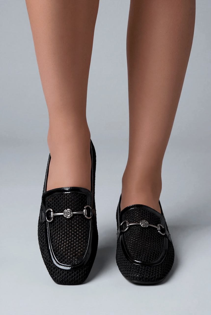 Raviel Siyah Triko Örgü Kadın Loafer - ILOVESHOES