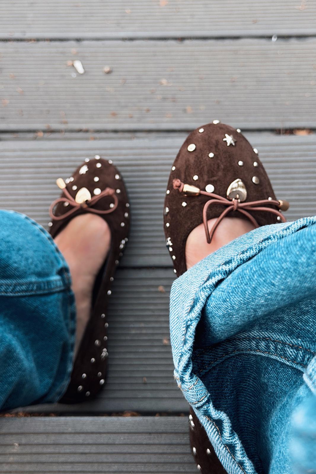 Vessa Kadın Babet Acıkahve Hakiki Süet Zımba Detaylı - ILOVESHOES