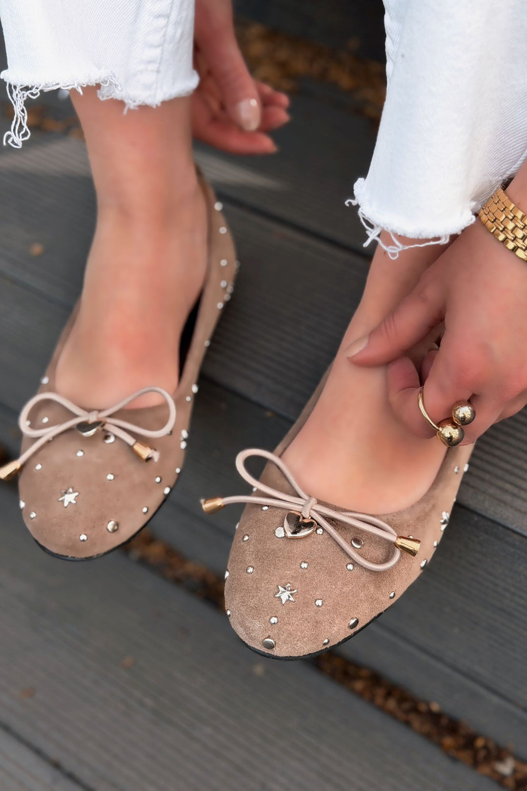 Vessa Kadın Babet Vizon Hakiki Süet Zımba Detaylı - ILOVESHOES