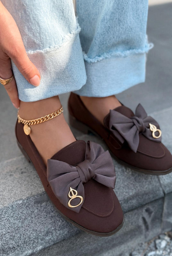 Norrada Kadın Loafer Acıkahve Saten - ILOVESHOES