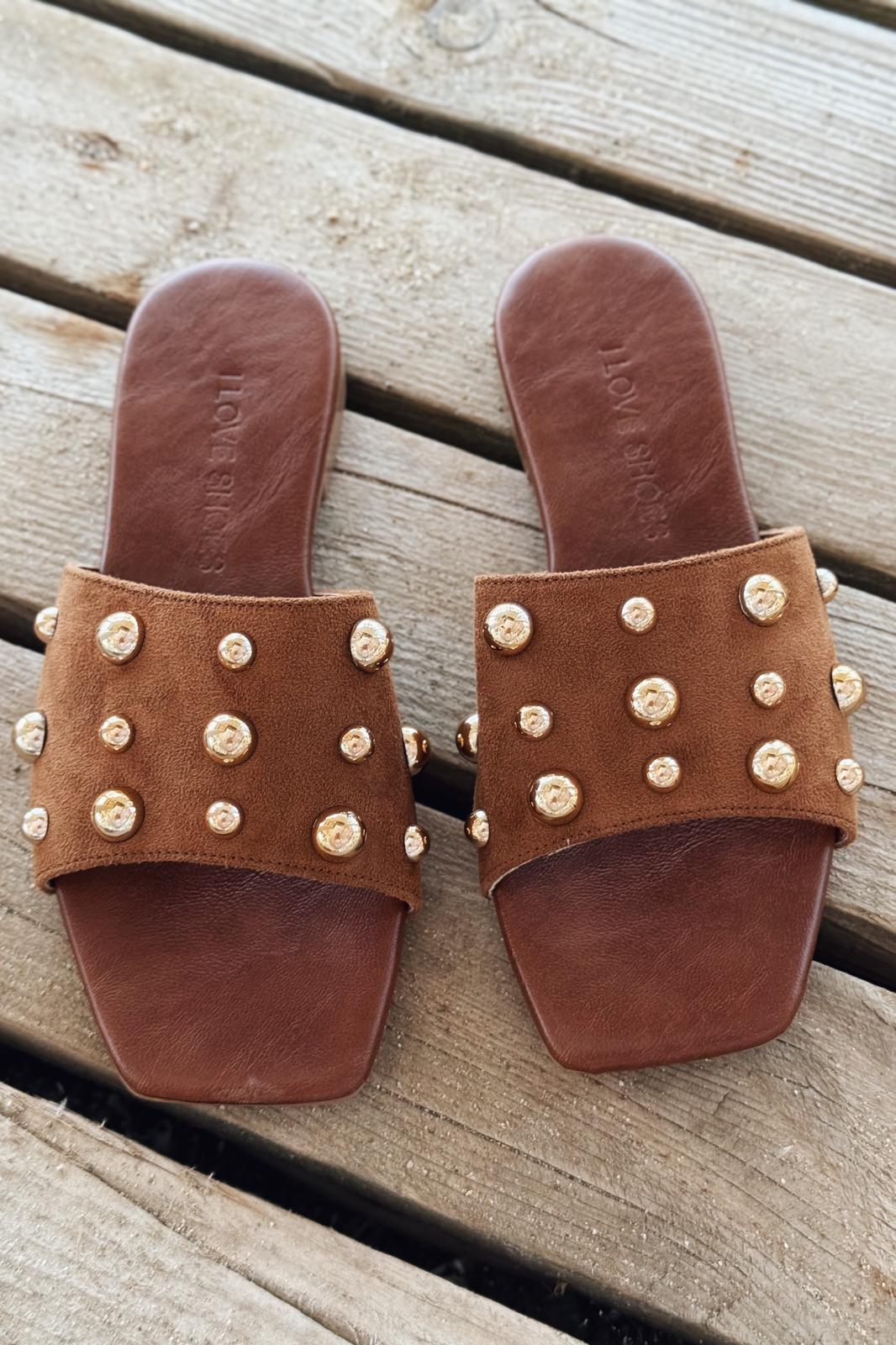 Neslor Süet Taba Troklu Kadın Terlik - ILOVESHOES