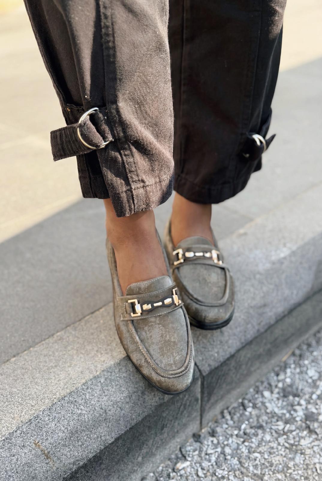 Torel Kadın Loafer Gri Saten - ILOVESHOES