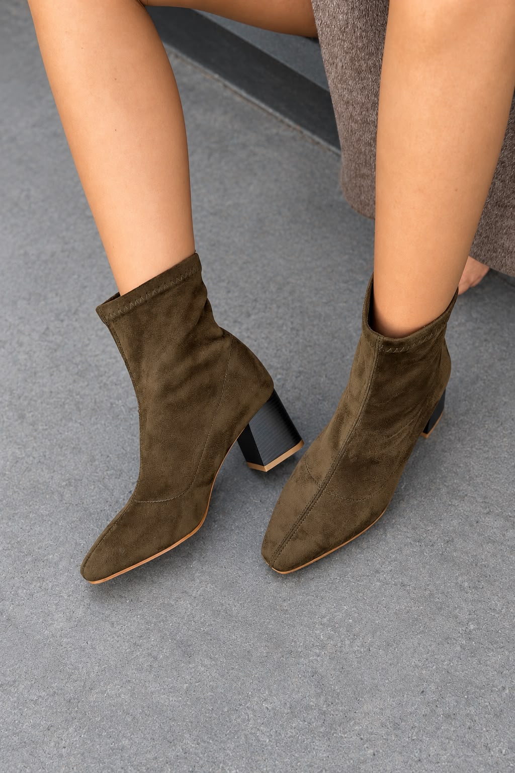 Delsia Haki Süet Kadın Streç Bot - ILOVESHOES
