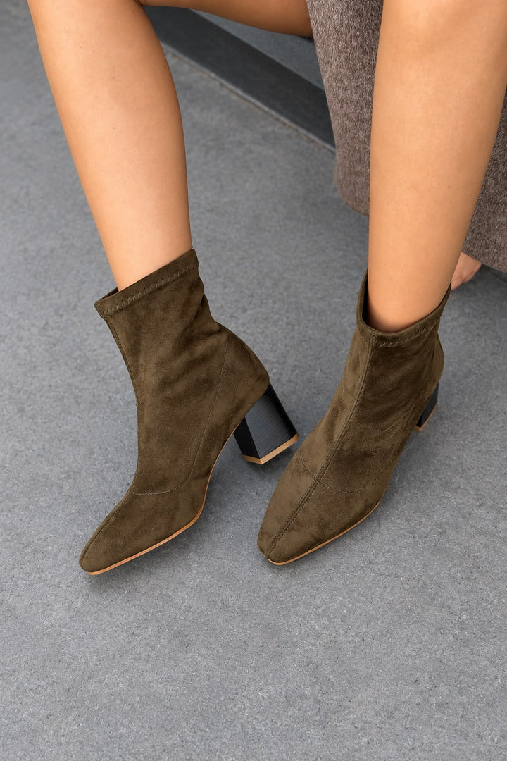 Delsia Haki Süet Kadın Streç Bot - ILOVESHOES