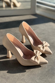 Odrin Mat Deri Bej Fiyonk Detaylı Stiletto - ILOVESHOES