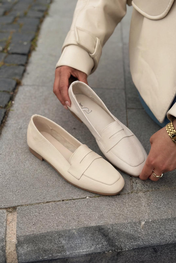 Melniel Hakiki Deri Kadın Loafer Bej - ILOVESHOES