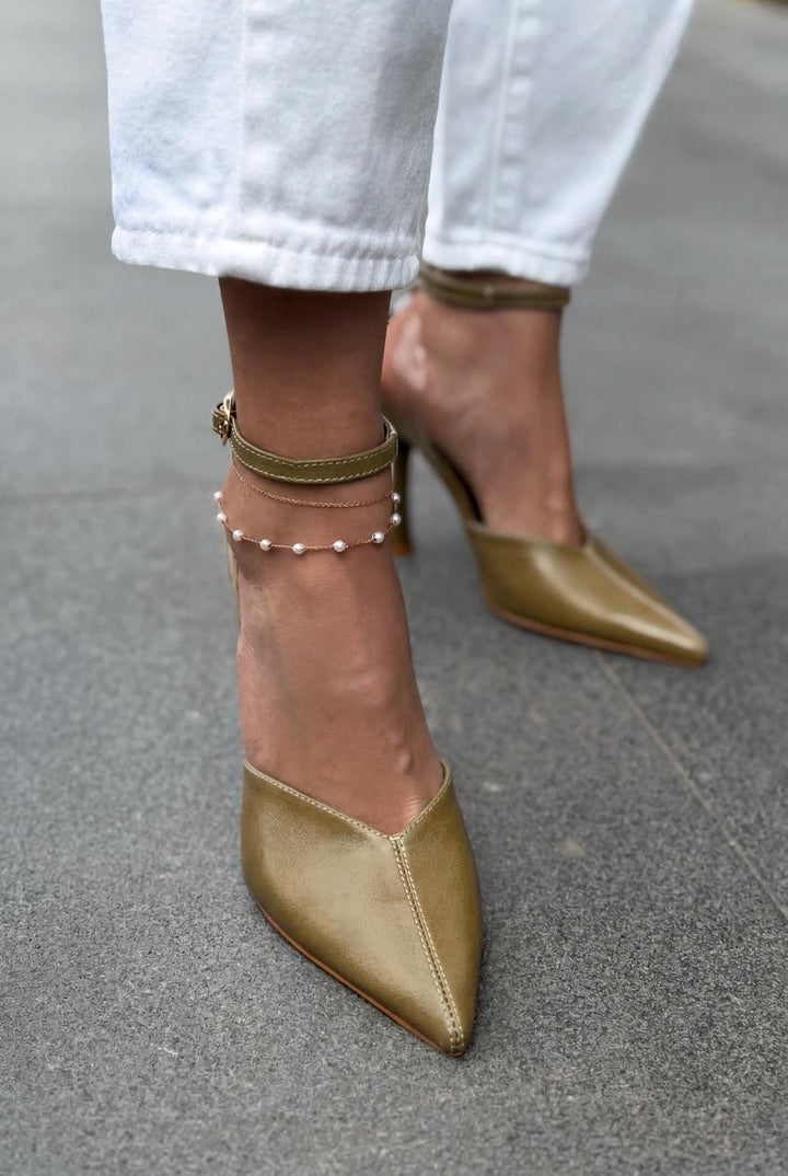 Rovire Stiletto Haki Kırışık Deri - ILOVESHOES