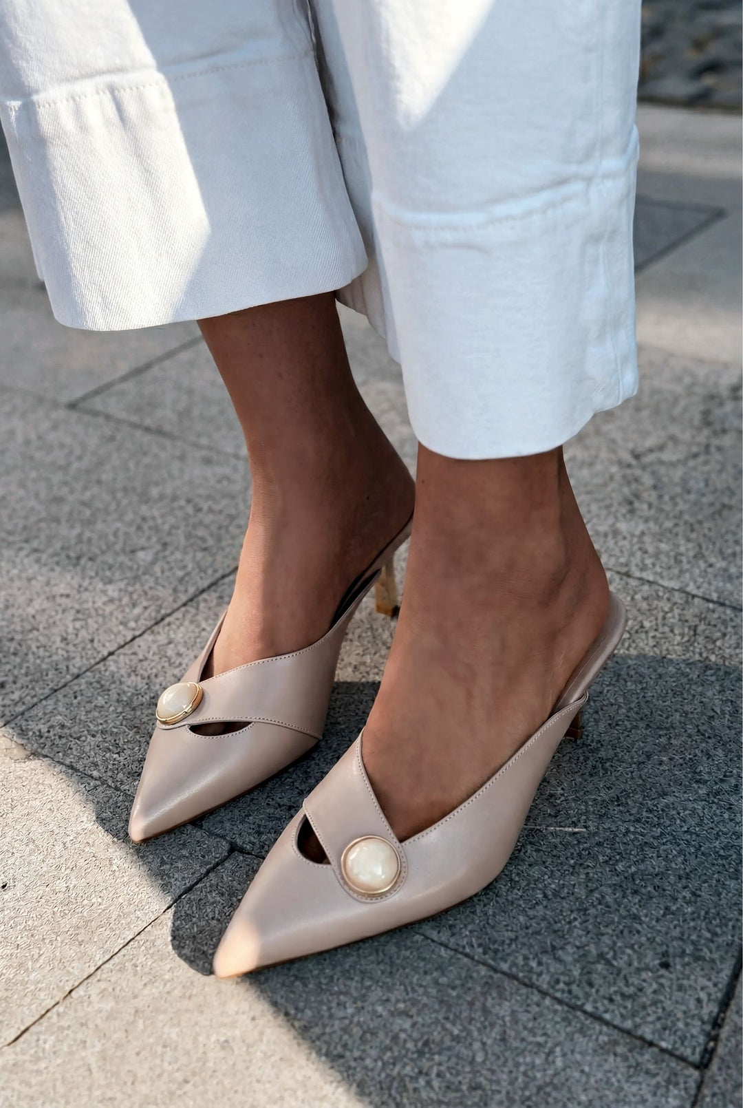 Delvor Topuklu Terlik Nude Mat Deri - ILOVESHOES