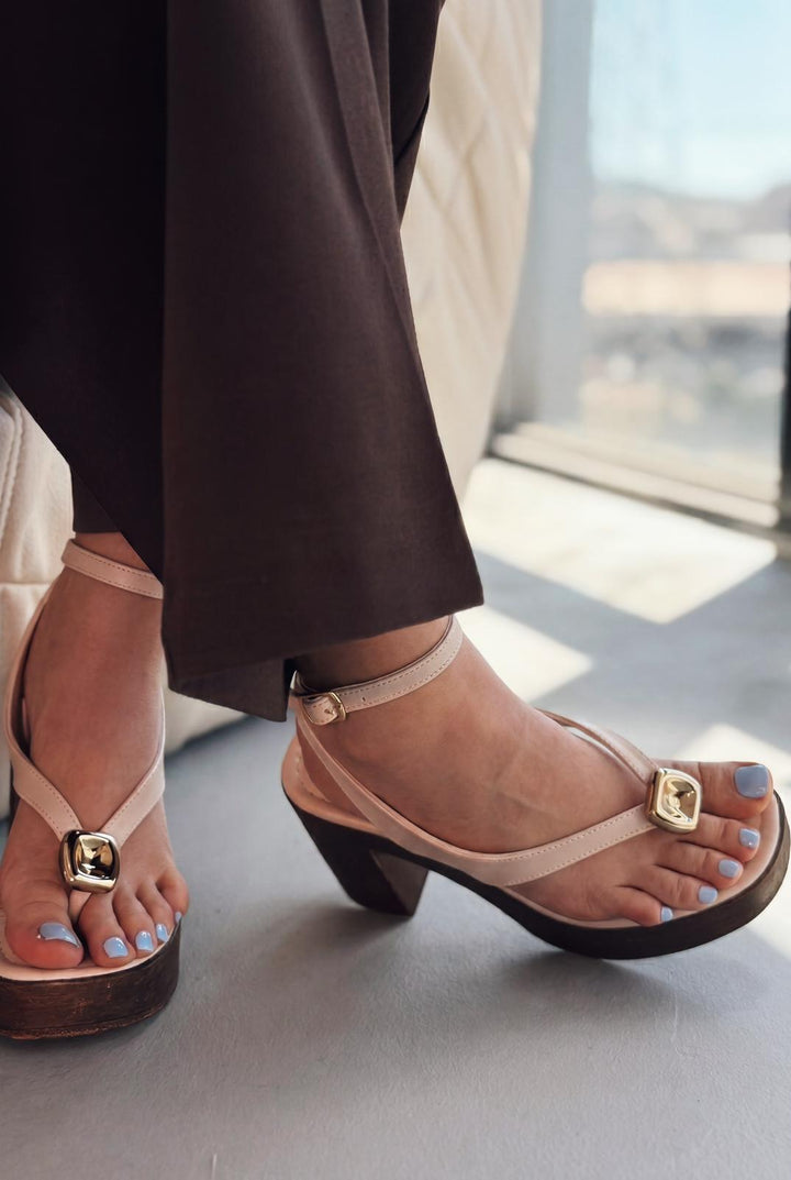 Solric Bej Mat Deri Kadın Platform Topuklu Sandalet - ILOVESHOES