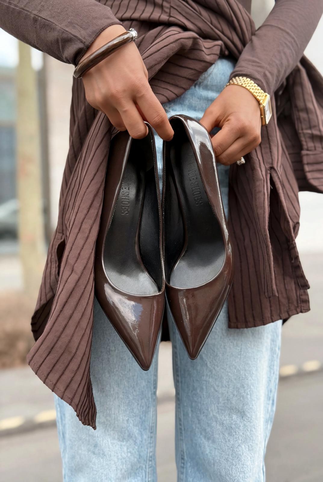 Delvion Acıkahve Rugan Kadın Stiletto - ILOVESHOES