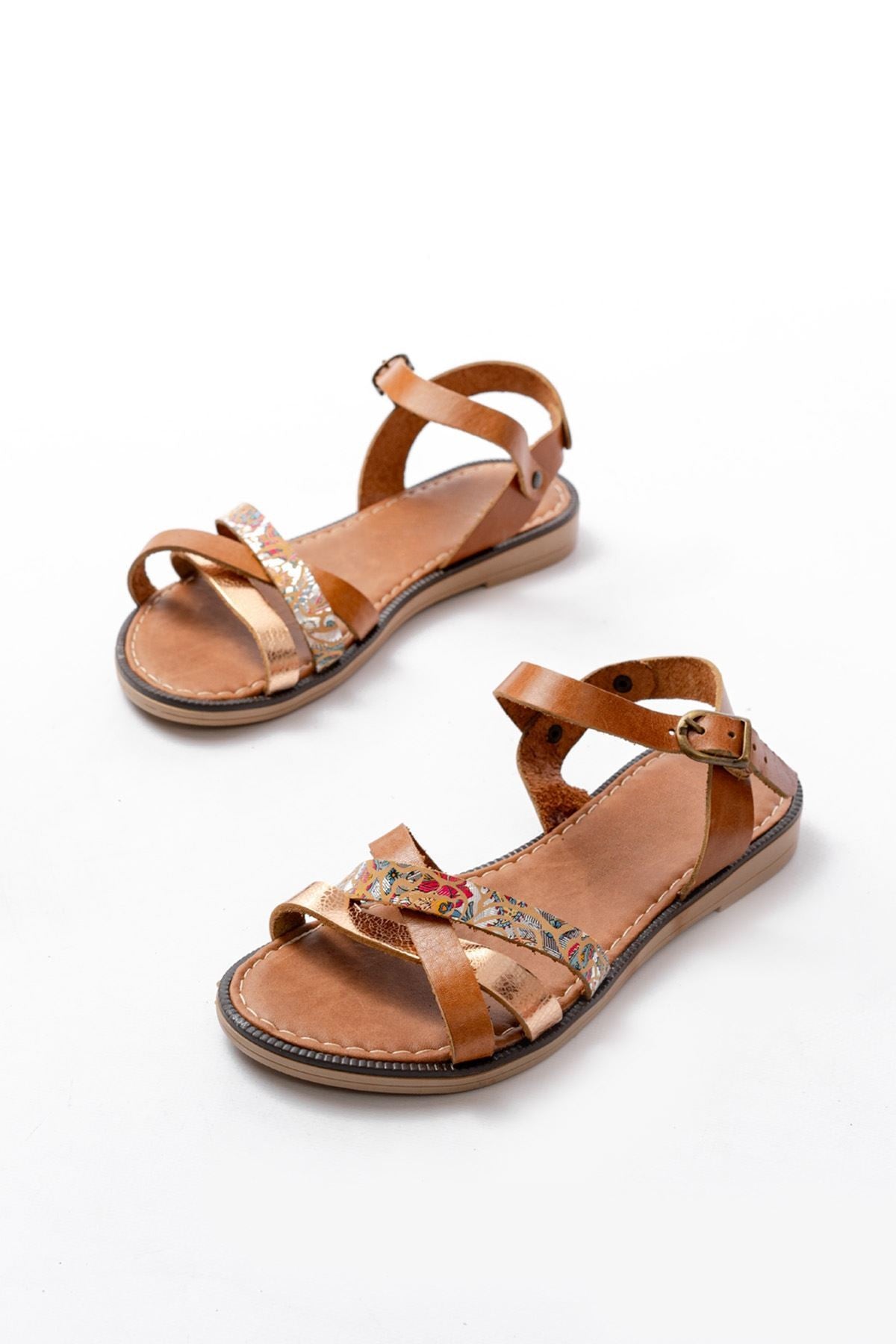 Dorella Hakiki Deri Taba Kadın Sandalet - ILOVESHOES