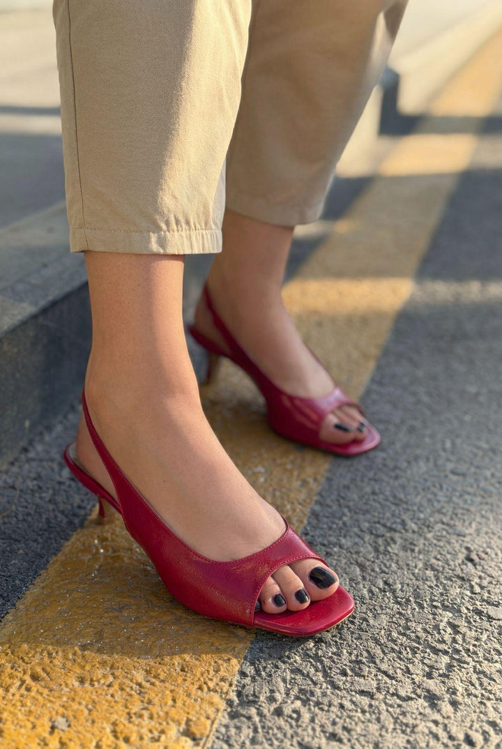 Velavo Kırmızı Kırışık Rugan Kadın Topuklu Sandalet - ILOVESHOES