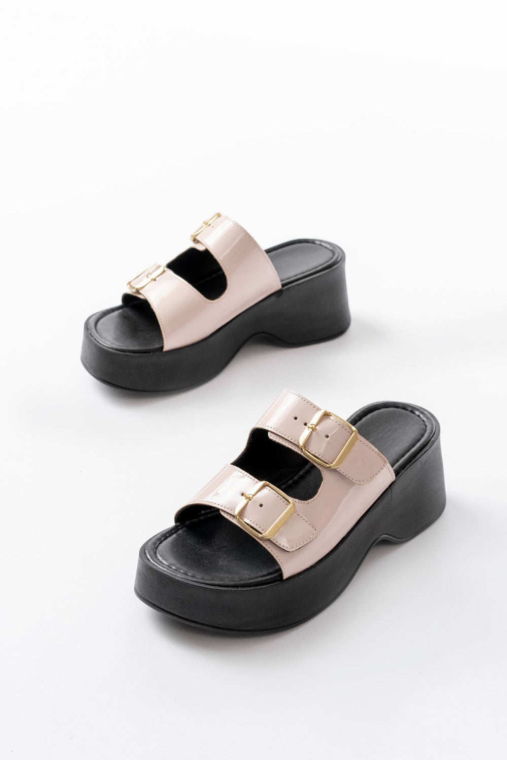 Pelza Rugan Bej Dolgu Topuklu Terlik - ILOVESHOES