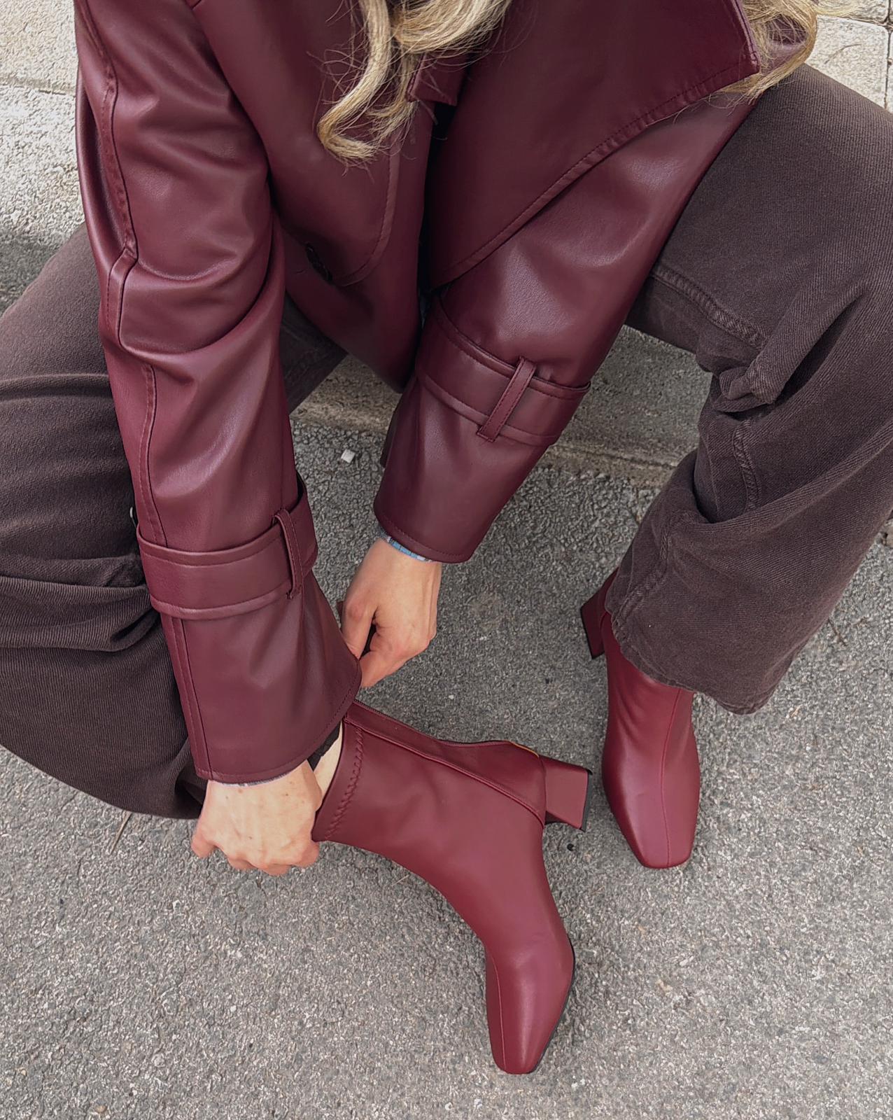 Jornel Kadın Topuklu Streç Bot Bordo Mat Deri - ILOVESHOES