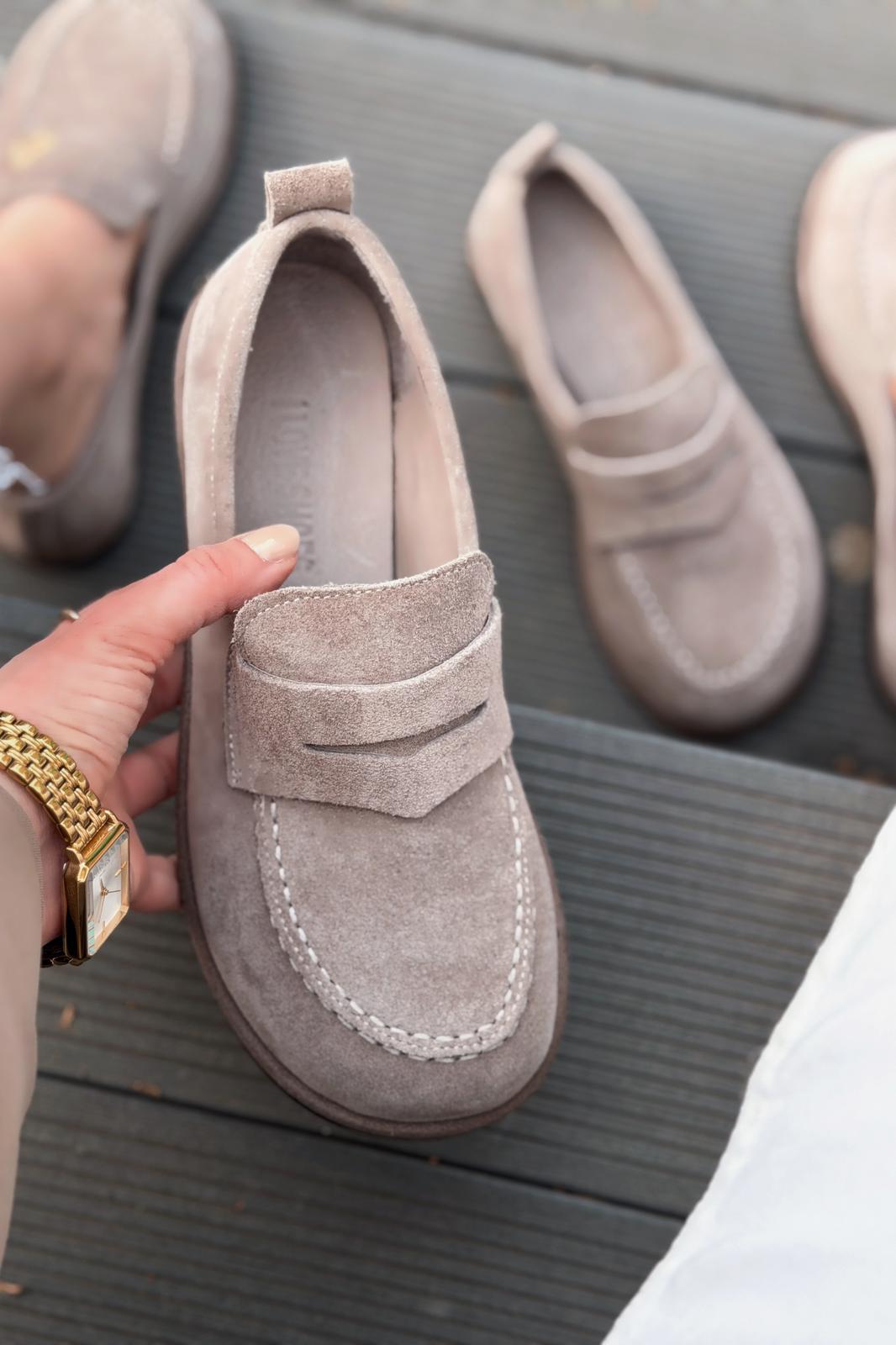Marion Kadın Loafer Vizon Hakiki Süet - ILOVESHOES