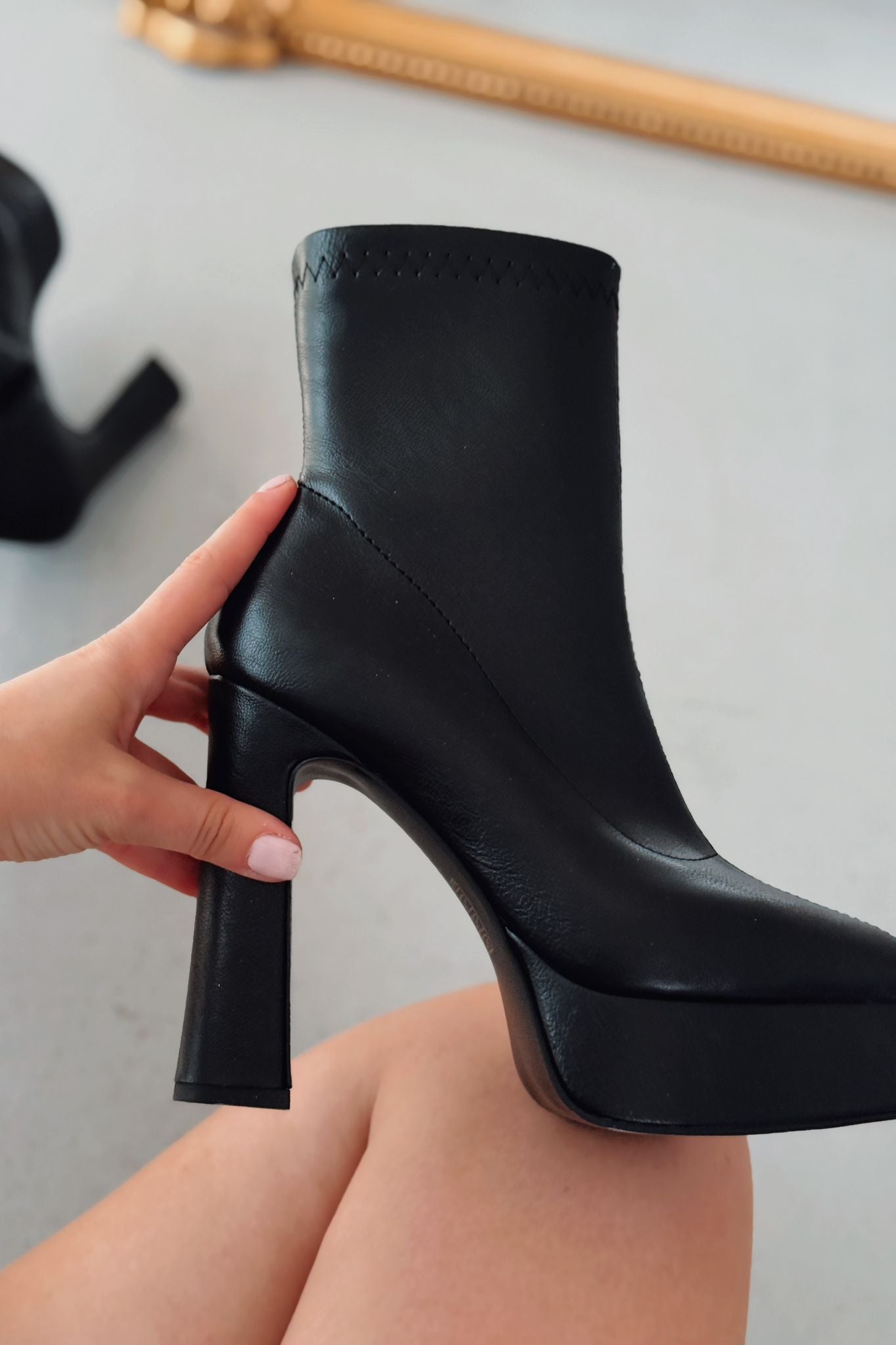 Inora Kadın Platform Topuklu Streç Bot Siyah Mat Deri - ILOVESHOES