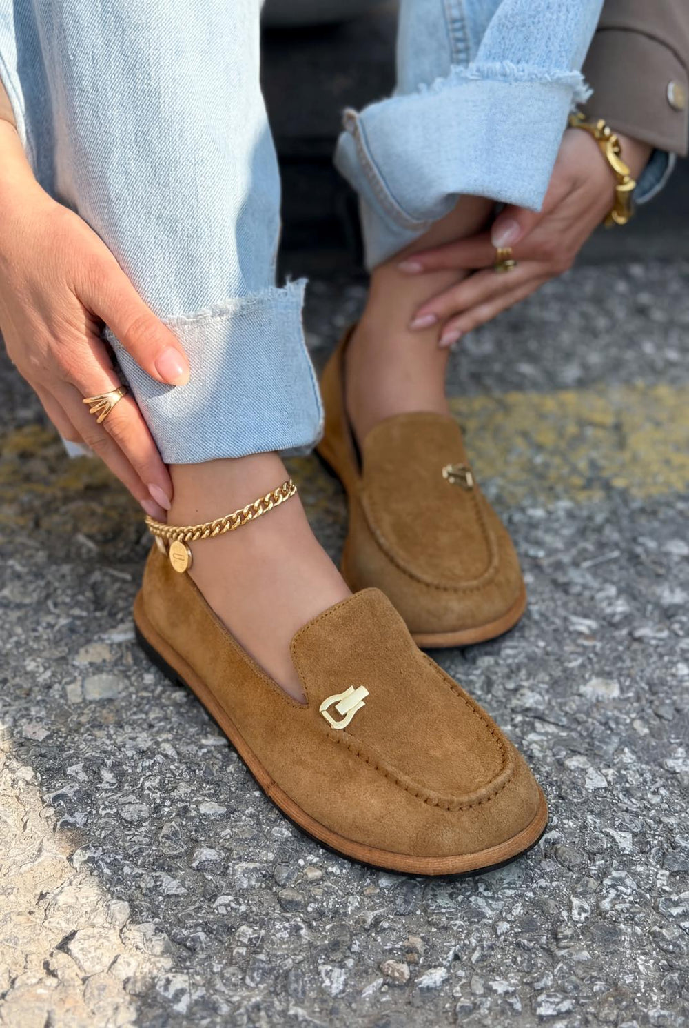 Rasen Hakiki Süet Kadın Loafer Taba - ILOVESHOES
