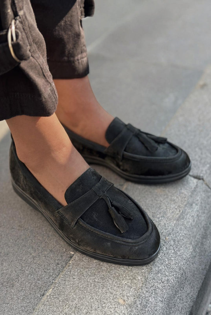 Yorvik Kadın Loafer Siyah Saten - ILOVESHOES