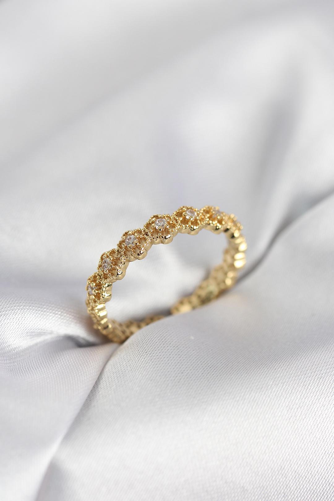 ILS - 1084 Kadın Yüzük Gold Pirinç Zirkon Taşlı - ILOVESHOES