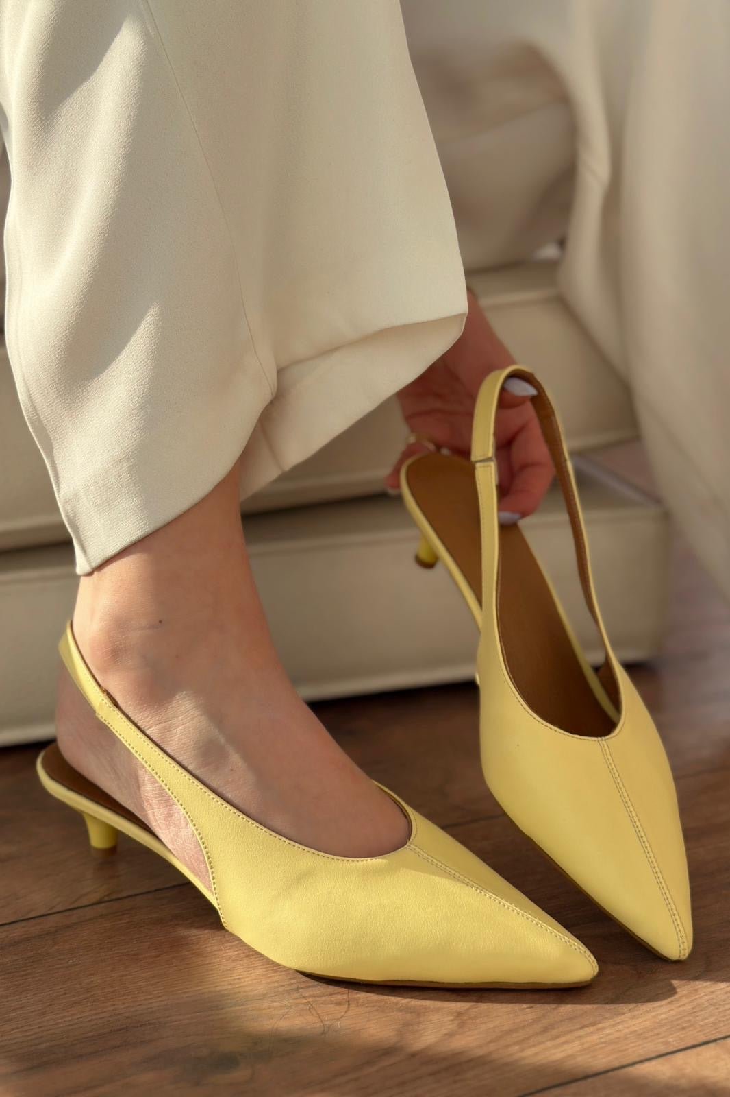 Selor Hakiki Deri Sarı Mat Deri Kadın Stiletto - ILOVESHOES
