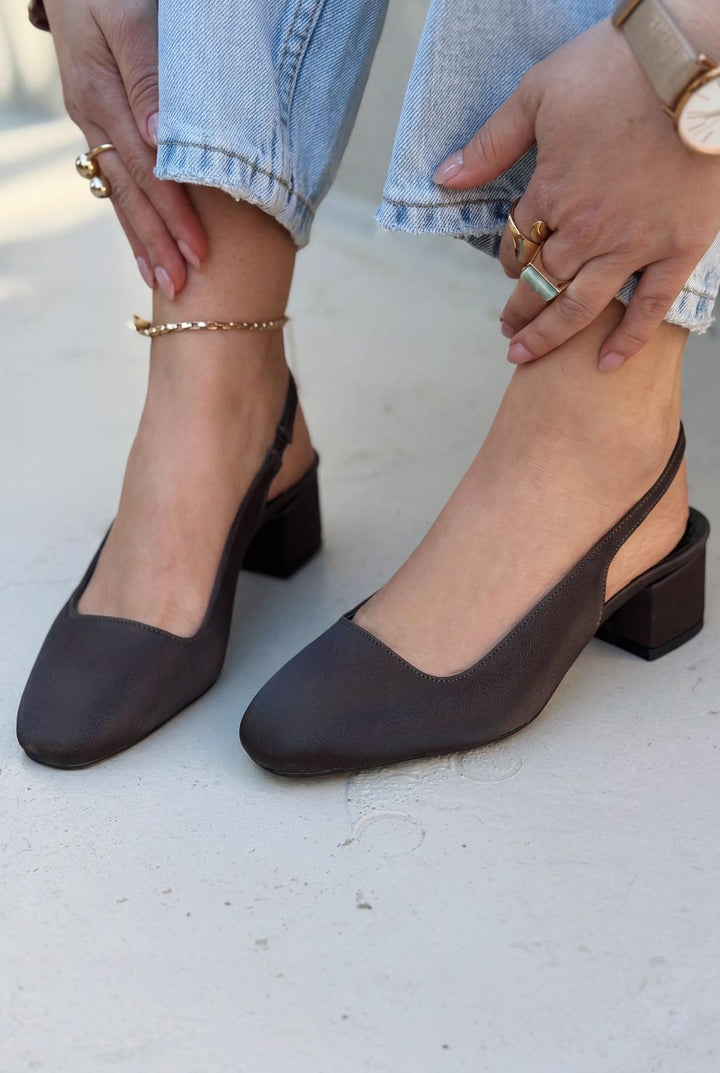 Solen Mary jane Topuklu Ayakkabı Acıkahve Saten - ILOVESHOES