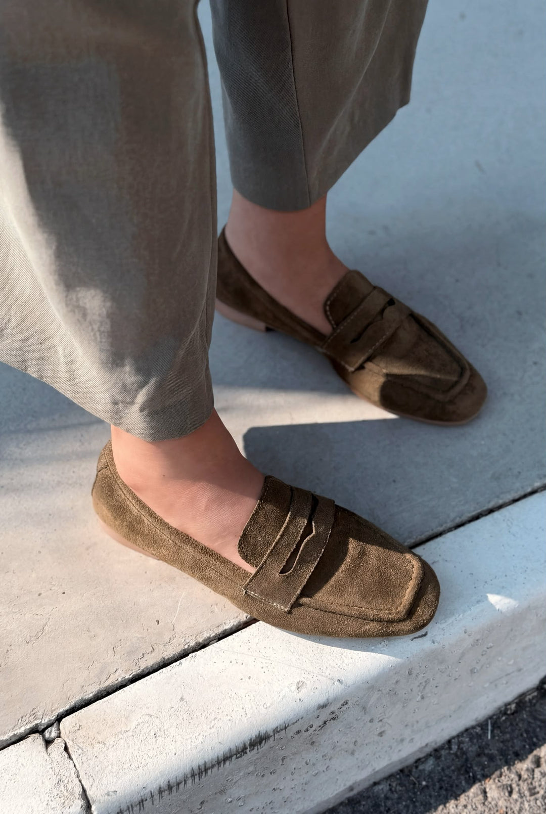 Orvino Kadın Loafer Haki Süet - ILOVESHOES