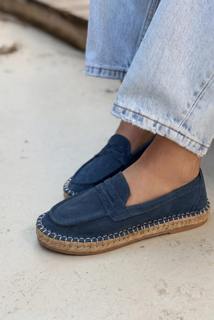 Celure Espadril Loafer Lacivert Hakiki Süet - ILOVESHOES