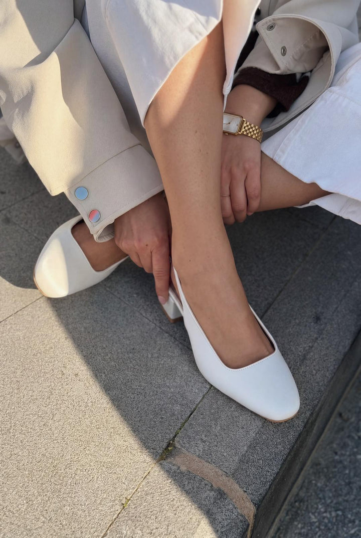 Solen Mary jane Topuklu Ayakkabı Beyaz Saten - ILOVESHOES