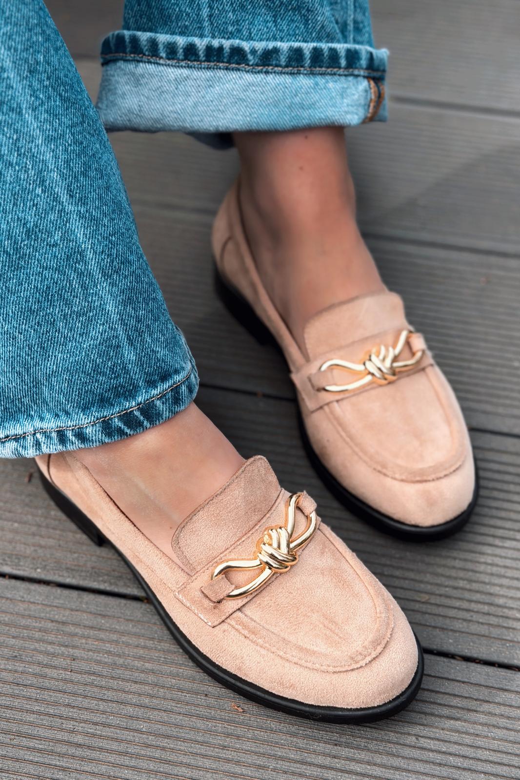 Norel Kadın Loafer Camel Süet Fiyonk Detaylı - ILOVESHOES