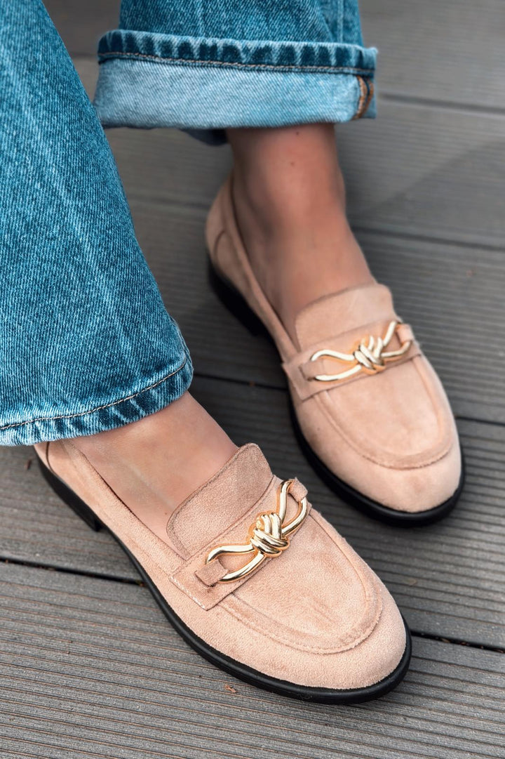 Norel Kadın Loafer Camel Süet Fiyonk Detaylı - ILOVESHOES