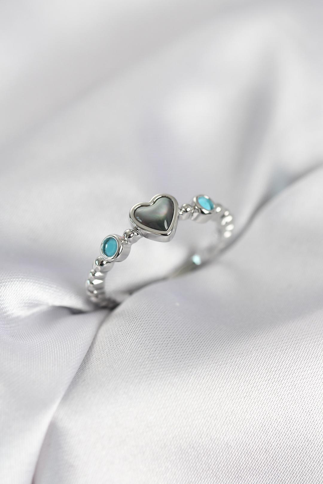 ILS - 1085 Kadın Yüzük Gümüş Pirinç Hematit Taşlı - ILOVESHOES