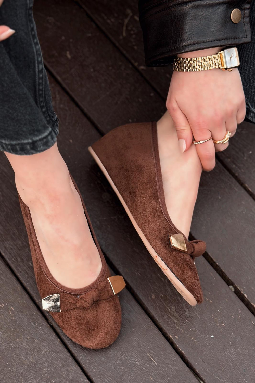 Orphel Kadın Babet Acıkahve Süet Dolgu Topuklu - ILOVESHOES