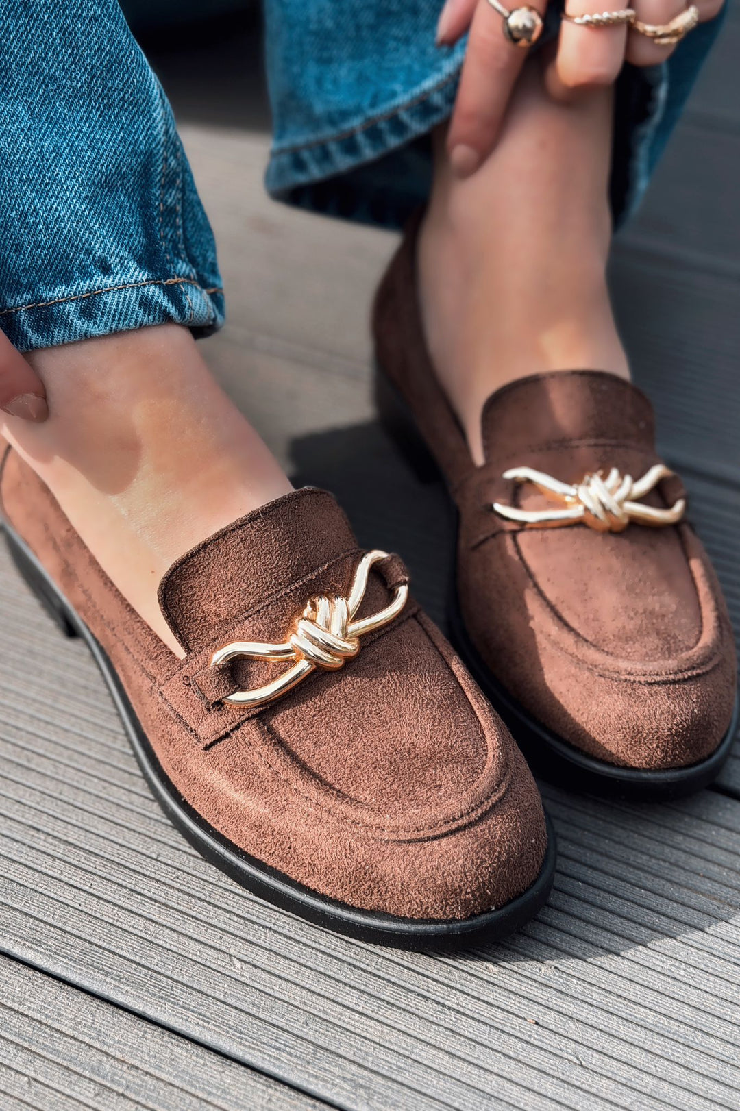 Norel Kadın Loafer Acıkahve Süet Fiyonk Detaylı - ILOVESHOES