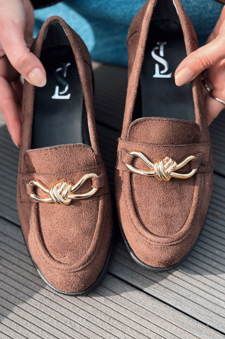 Norel Kadın Loafer Acıkahve Süet Fiyonk Detaylı - ILOVESHOES