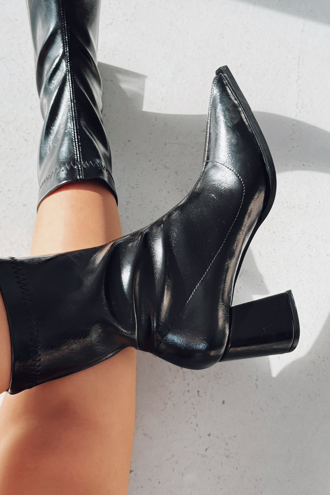 Caryne Kadın Topuklu Streç Bot Siyah Rugan - ILOVESHOES