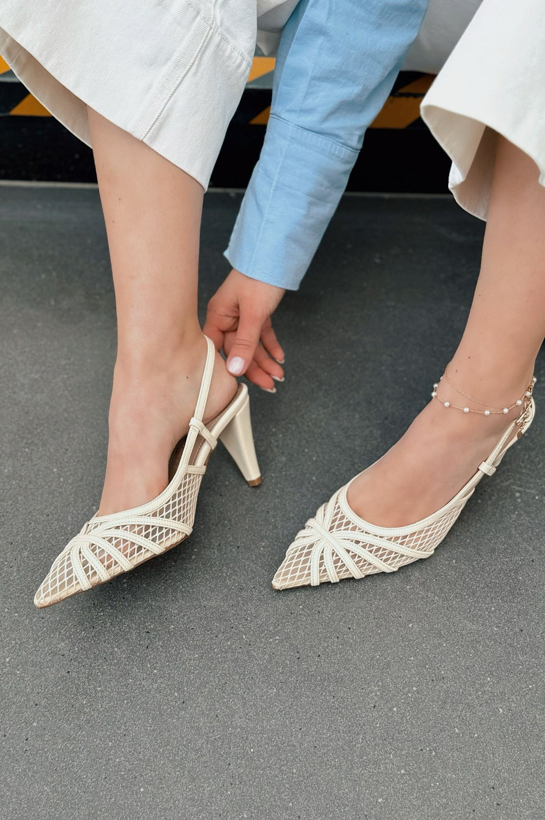 Celiona Mat Bej File Detaylı Stiletto - ILOVESHOES