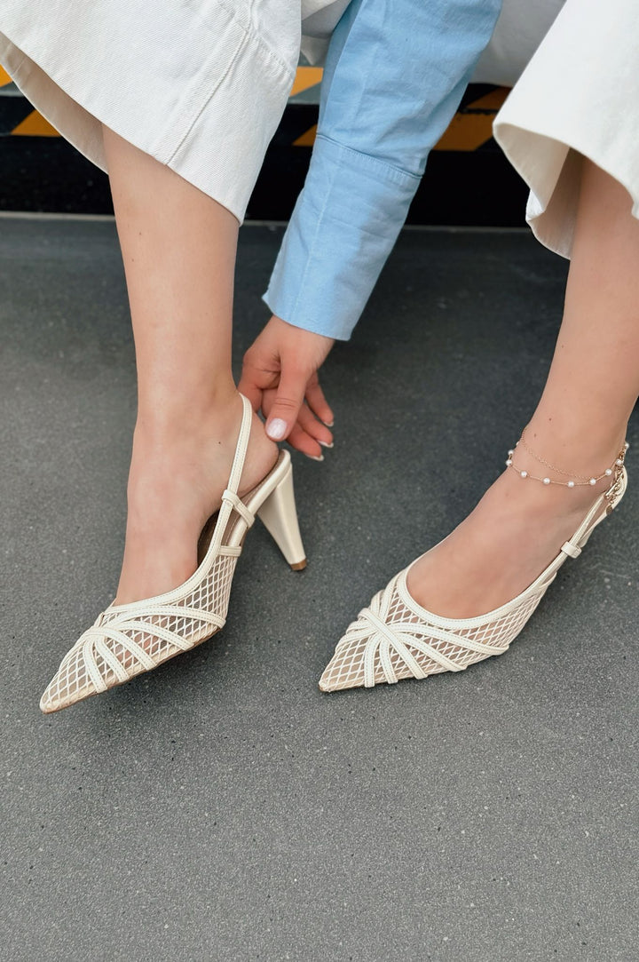 Celiona Mat Bej File Detaylı Stiletto - ILOVESHOES