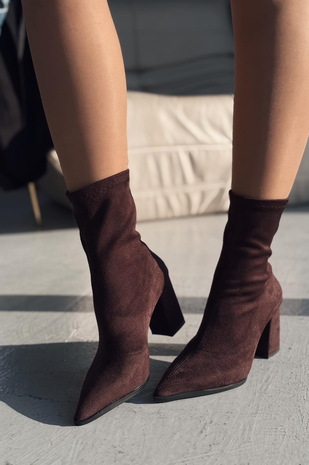 Ardews Süet Topuklu Çorap Bot Acı Kahve - ILOVESHOES