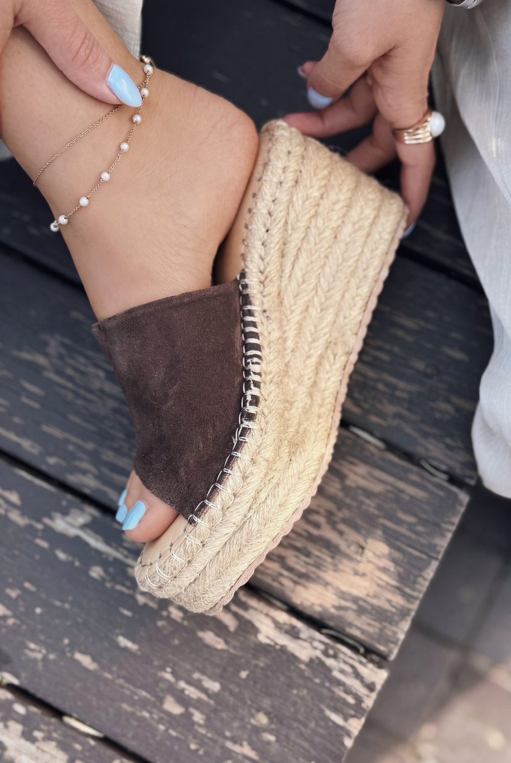 Lorver Acıkahve Hakiki Süet Kadın Dolgu Topuklu Terlik - ILOVESHOES