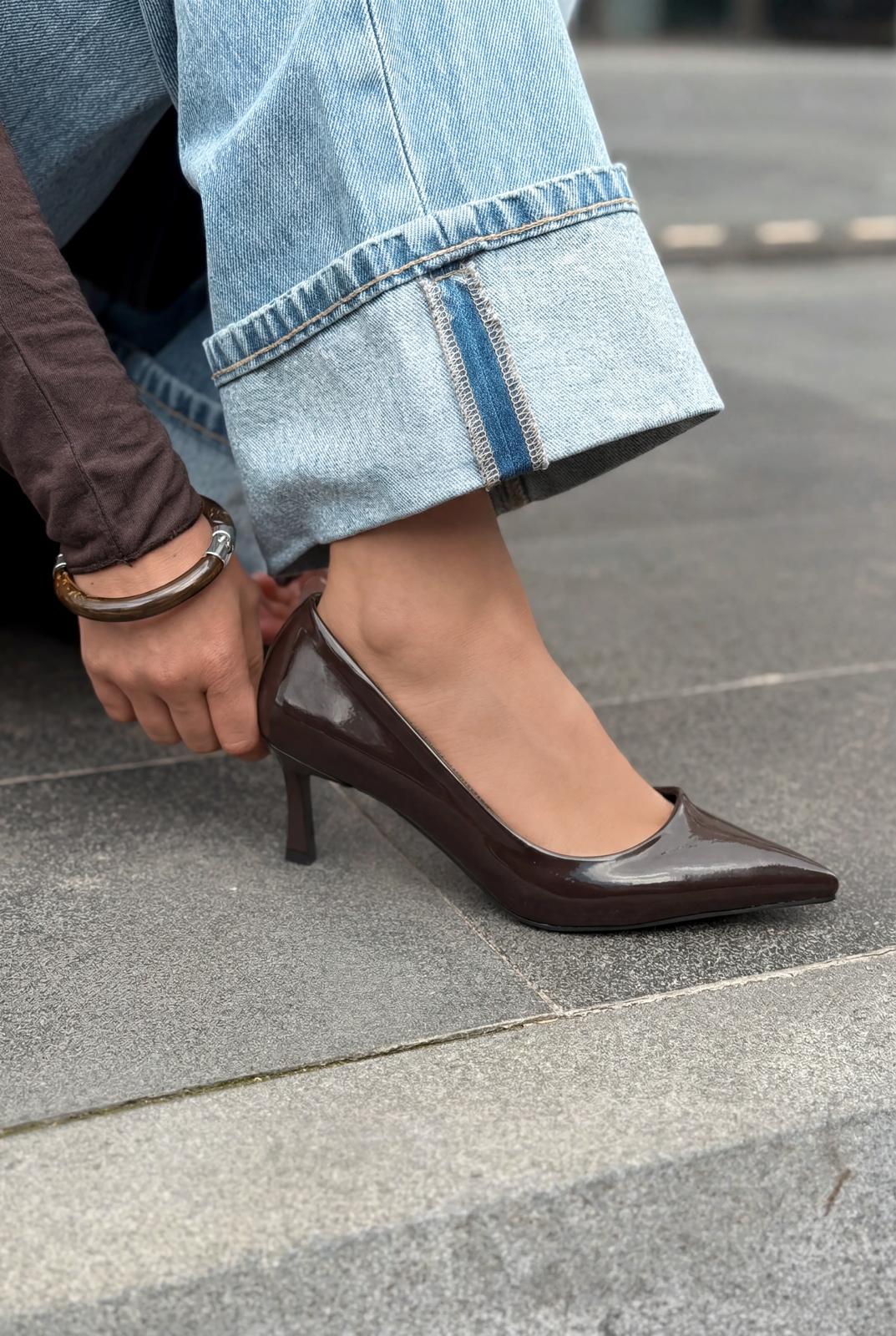 Delvion Acıkahve Rugan Kadın Stiletto - ILOVESHOES