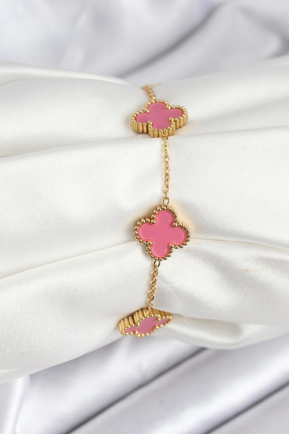 ILS - 1024 Kadın Bileklik Gold Çelik Pembe Yoncalı - ILOVESHOES