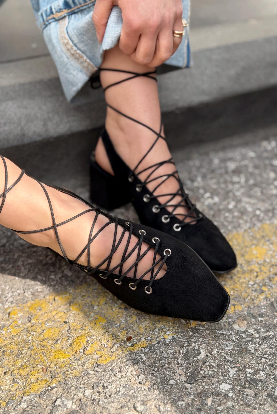 Yorella Siyah Süet Kadın Topuklu Ayakkabı - ILOVESHOES