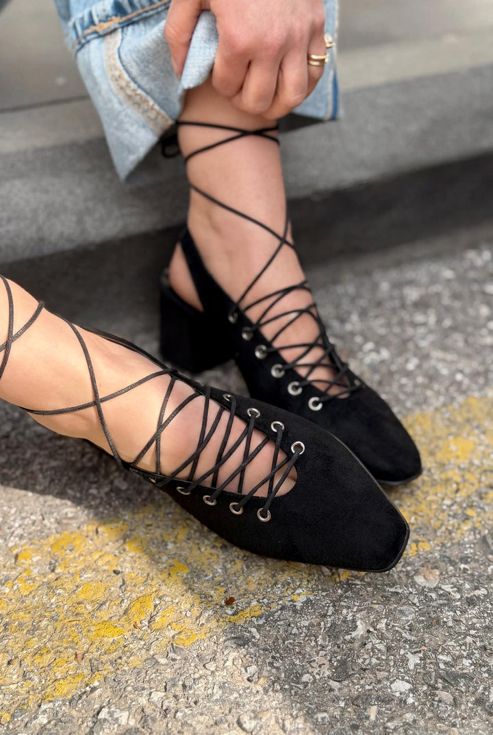 Yorella Siyah Süet Kadın Topuklu Ayakkabı - ILOVESHOES