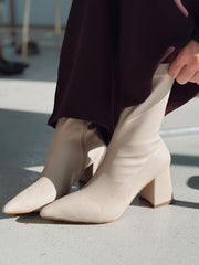 Nysea Kadın Topuklu Streç Bot Bej Mat Deri - ILOVESHOES
